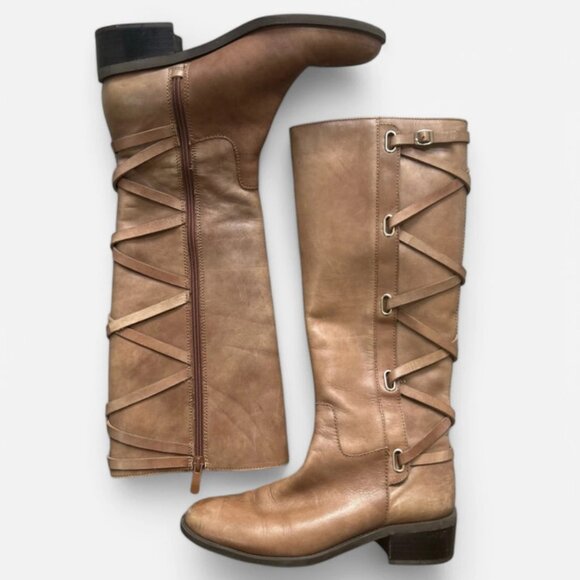 BCBG Generation Soft Leather Brown Janiss Knee High Riding Boots Size 7.5 - Picture 1 of 5